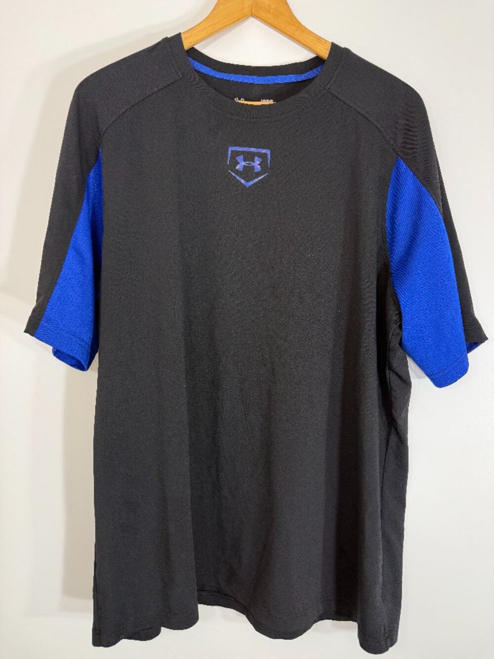 Under Armour Shirt Mens Large Performance Blue Black Heat Gear Short Sleeves